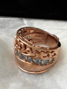 Dallas Prince Sterling 925 Rose Gold Blue Topaz Wide Band Ring